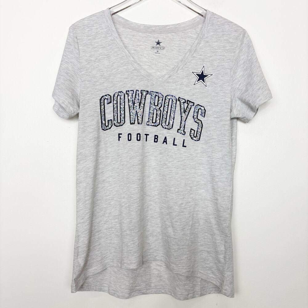 Women's Dallas Cowboys Gray Beaded Sequin Tee T-Shirt M